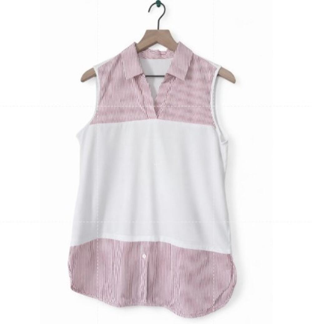 Hinson Wu Lea Sleeveless Foundation Layer White Red Stripe Collared Size Medium